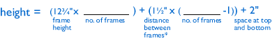 height = (no. of frames)(frame height,  12") + (no. of frames -1)(1" distance between frames) + 2" space at top and bottom